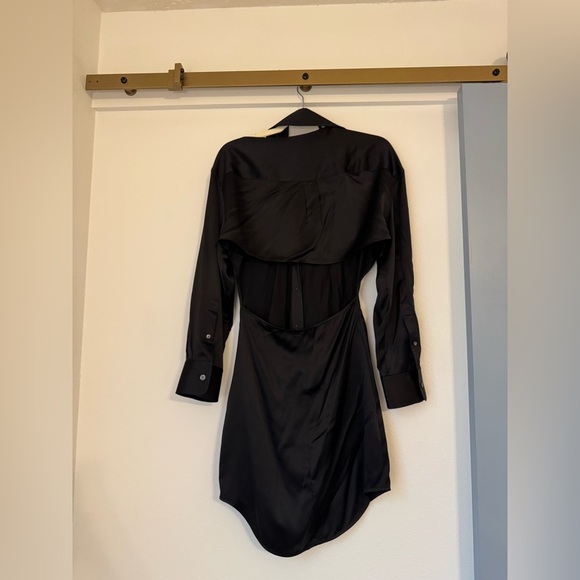 Alexander Wang 100% Silk Black Shirt Dress with Cutout Shoulder- Size 2 - Picture 8 of 12